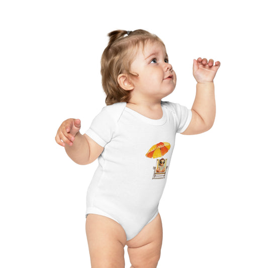 Baby Bodysuit — Cute Baby on Beach Chair with Umbrella (Combed Cotton)