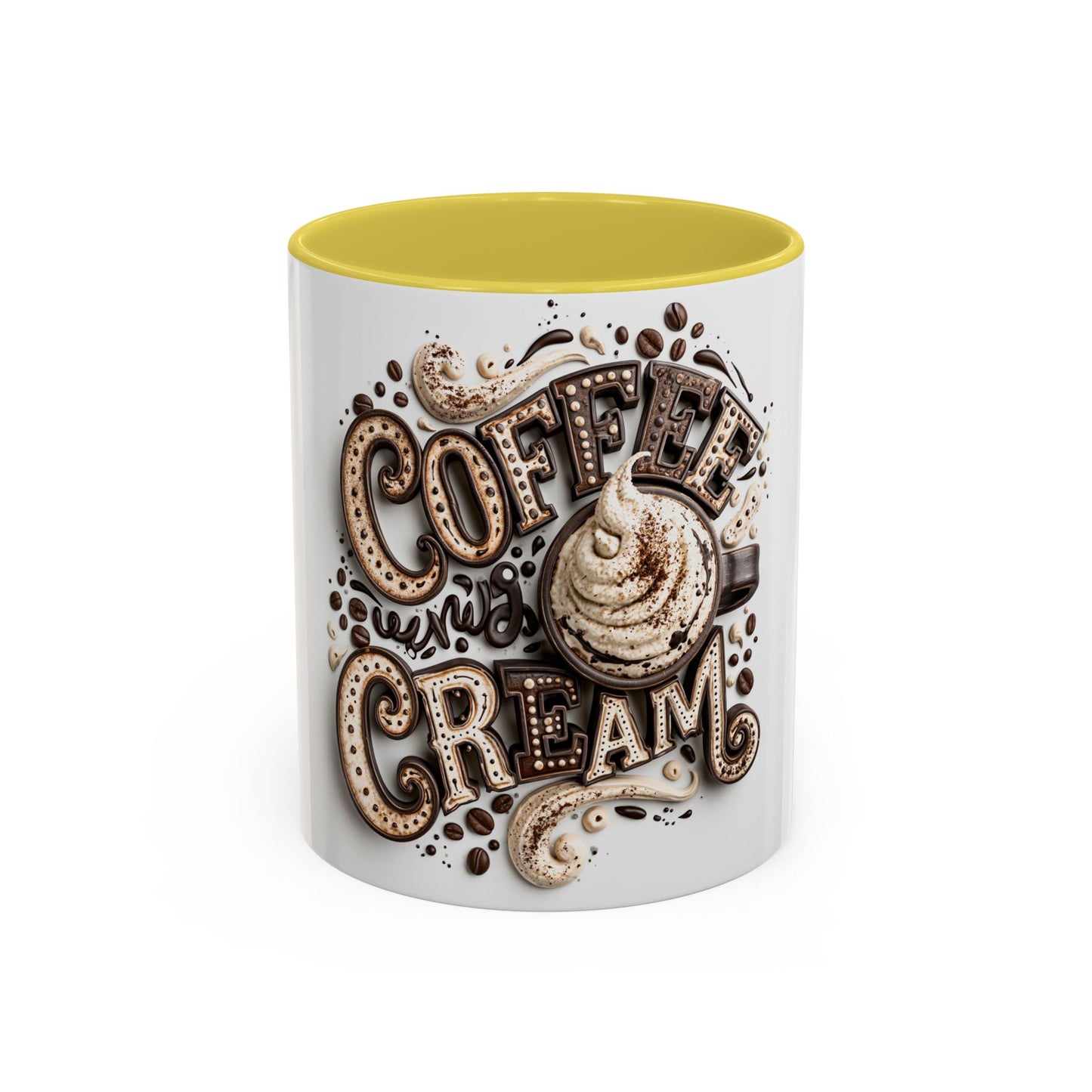 Coffee & Cream Ceramic Mug — Artistic Latte Typography (11oz, 15oz)