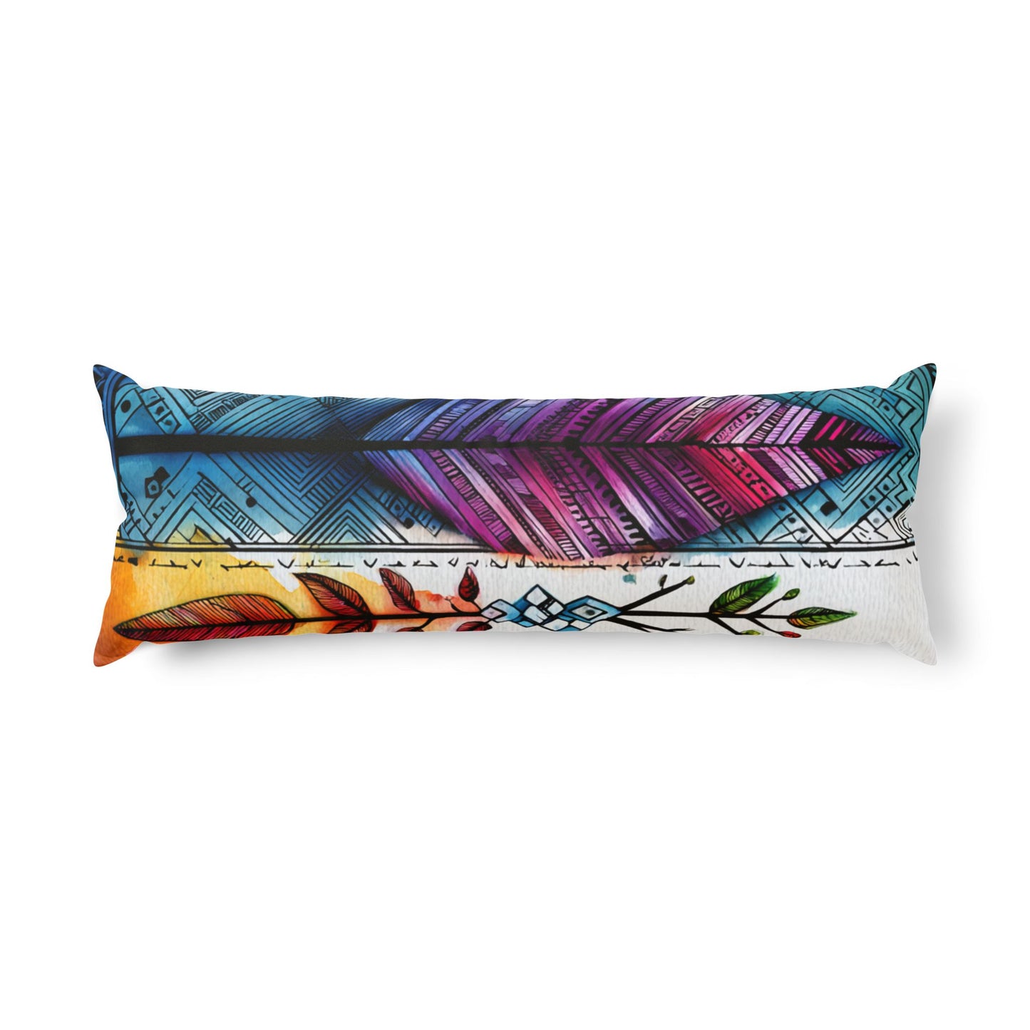 Feather Boho Body Pillow — Colorful Tribal Feather Accent Pillow