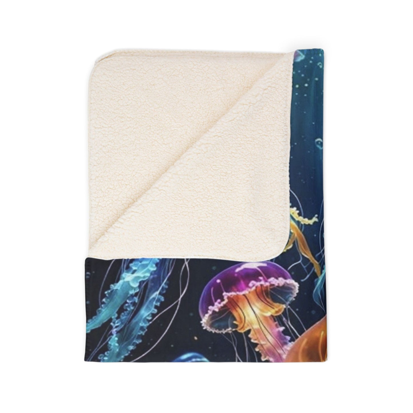 Jellyfish Sherpa Blanket — Colorful Ocean Sea Life Fleece Throw