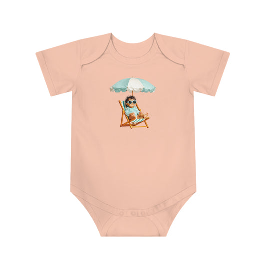 Baby Bodysuit — Beach Baby in Chair Graphic (Summer Vacation Baby Outfit)