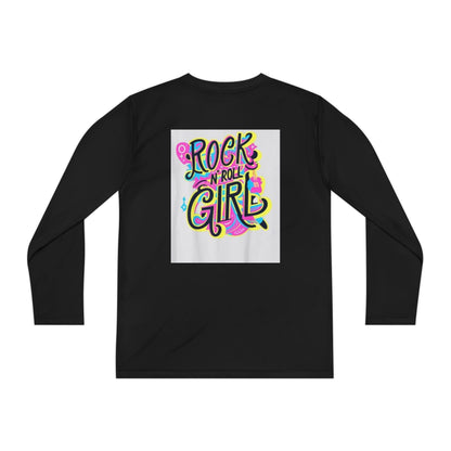 Girls Youth Long Sleeve Tee — "Rock and Roll Girl" Colorful Retro Graphic