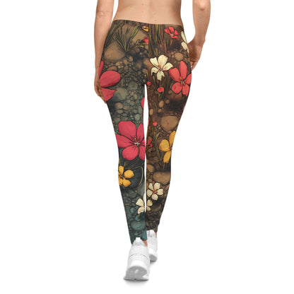 Floral Meadow All-Over Print Leggings — Vintage Wildflower Pattern