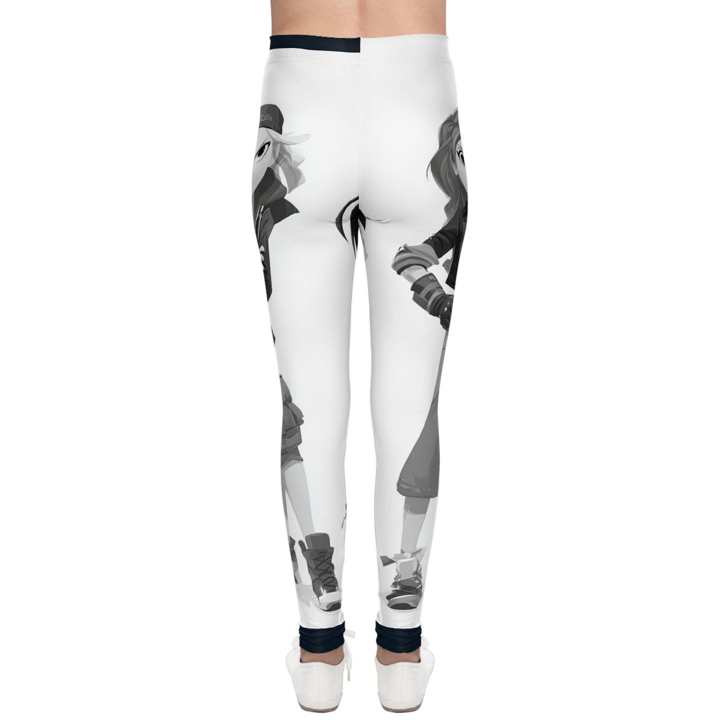 Girls Youth Character Print Leggings — Black & White Gamer Girls AOP