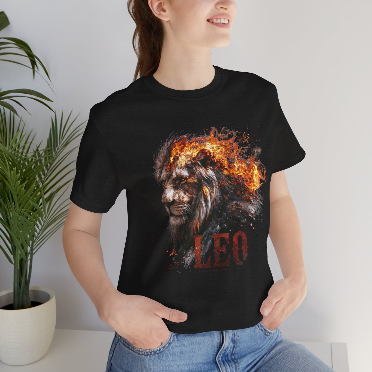 Leo Fire Lion Zodiac T‑Shirt — Bold Flaming Lion Graphic Tee for Leo Birthday