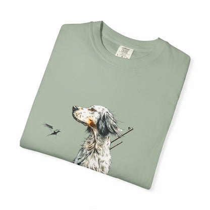 Hunting Dog Graphic T-Shirt — Watercolor Pointer with Shotgun Design