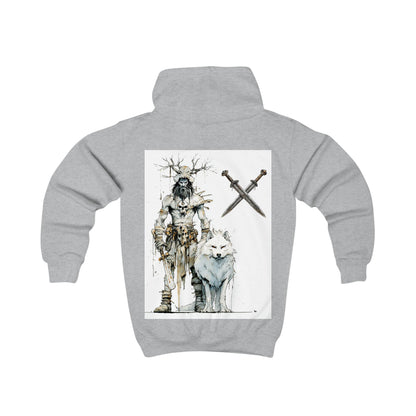 Kids Hoodie — Viking Warrior and White Wolf Graphic Pullover
