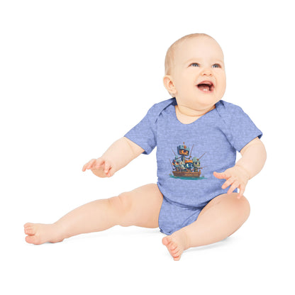 Baby Bodysuit — Cute Robot Pirate Ship Organic Infant Onesie
