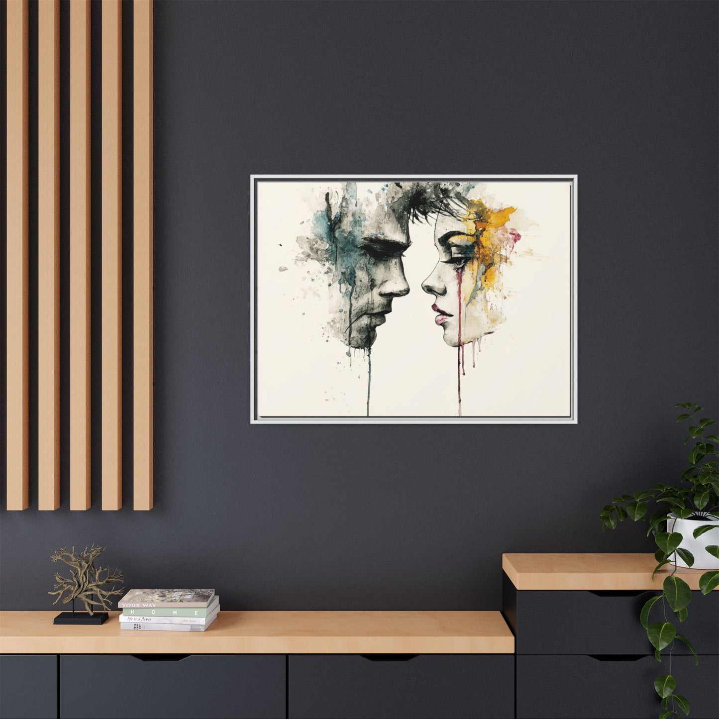 Framed Matte Canvas Art — Abstract Watercolor Faces Wall Print