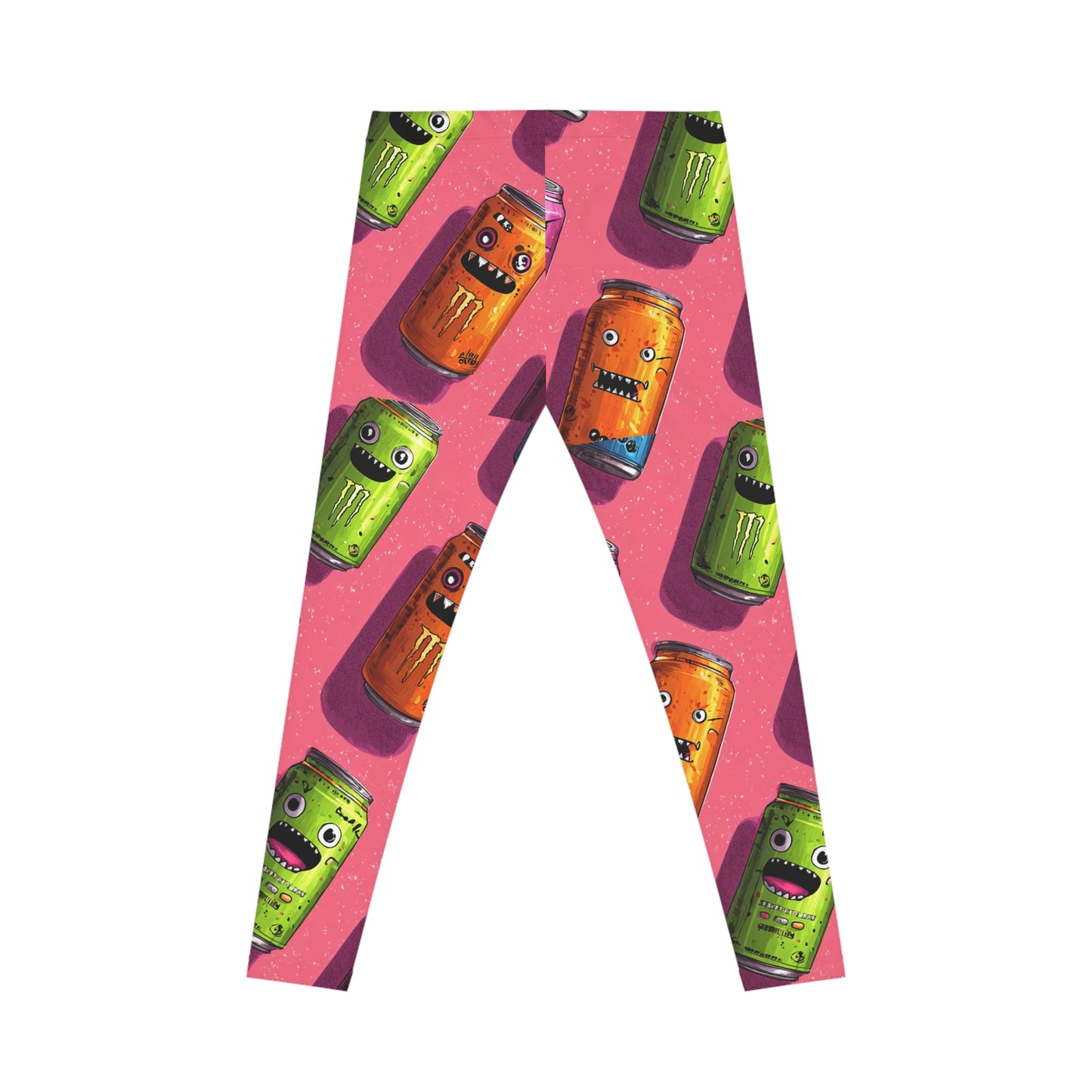 Cute Monster Soda Cans Leggings — Colorful Pink All-Over-Print Yoga Pants