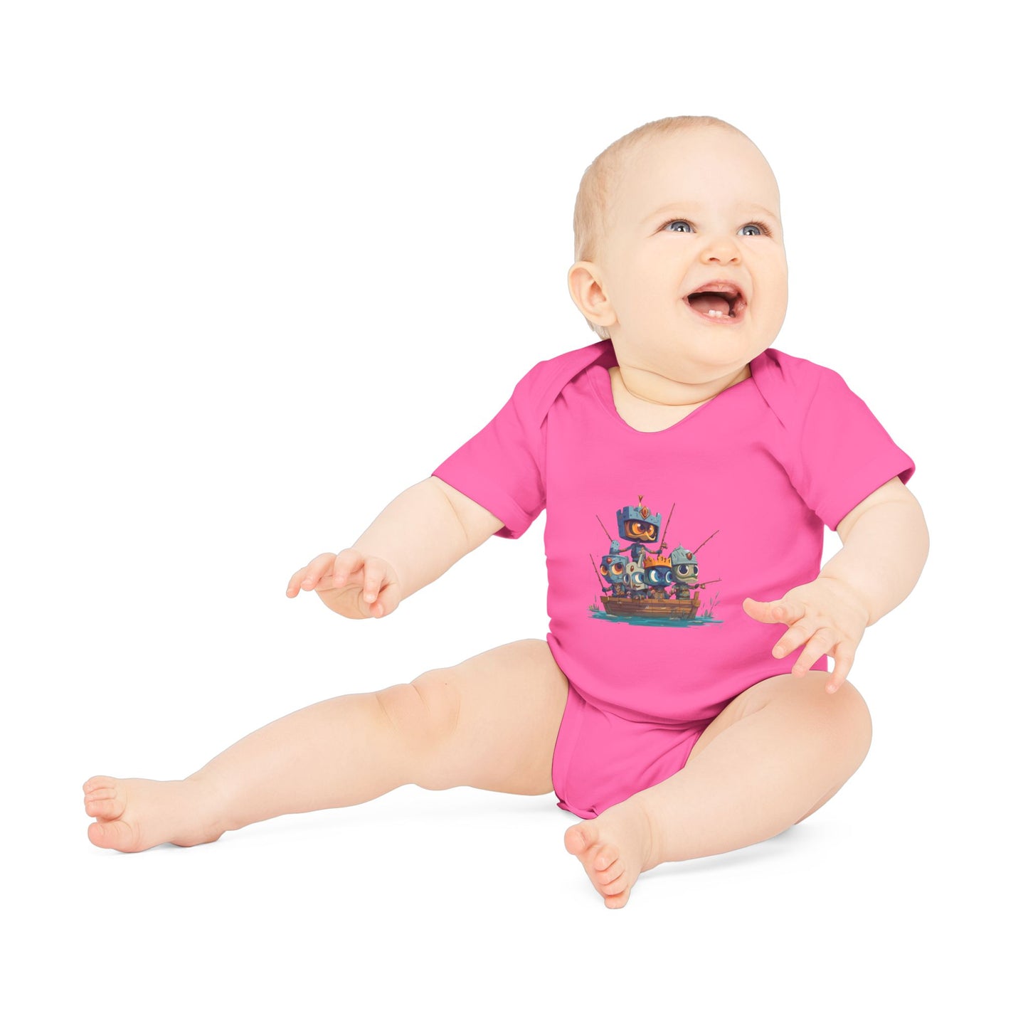 Baby Bodysuit — Cute Robot Pirate Ship Organic Infant Onesie