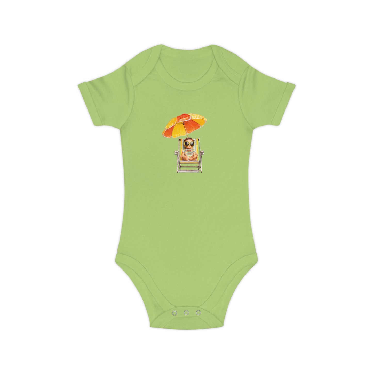 Baby Bodysuit — Cute Baby on Beach Chair with Umbrella (Combed Cotton)