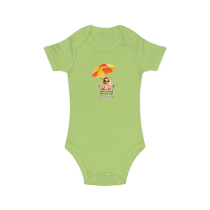 Baby Bodysuit — Cute Baby on Beach Chair with Umbrella (Combed Cotton)