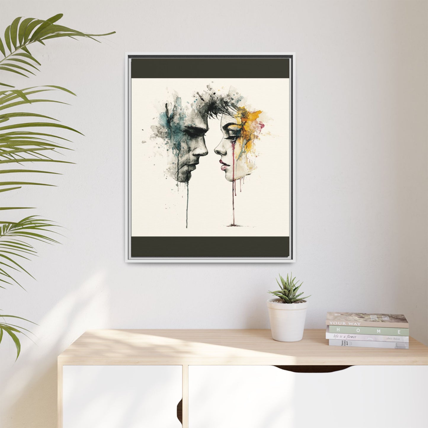 Framed Matte Canvas Art — Abstract Watercolor Faces Wall Print
