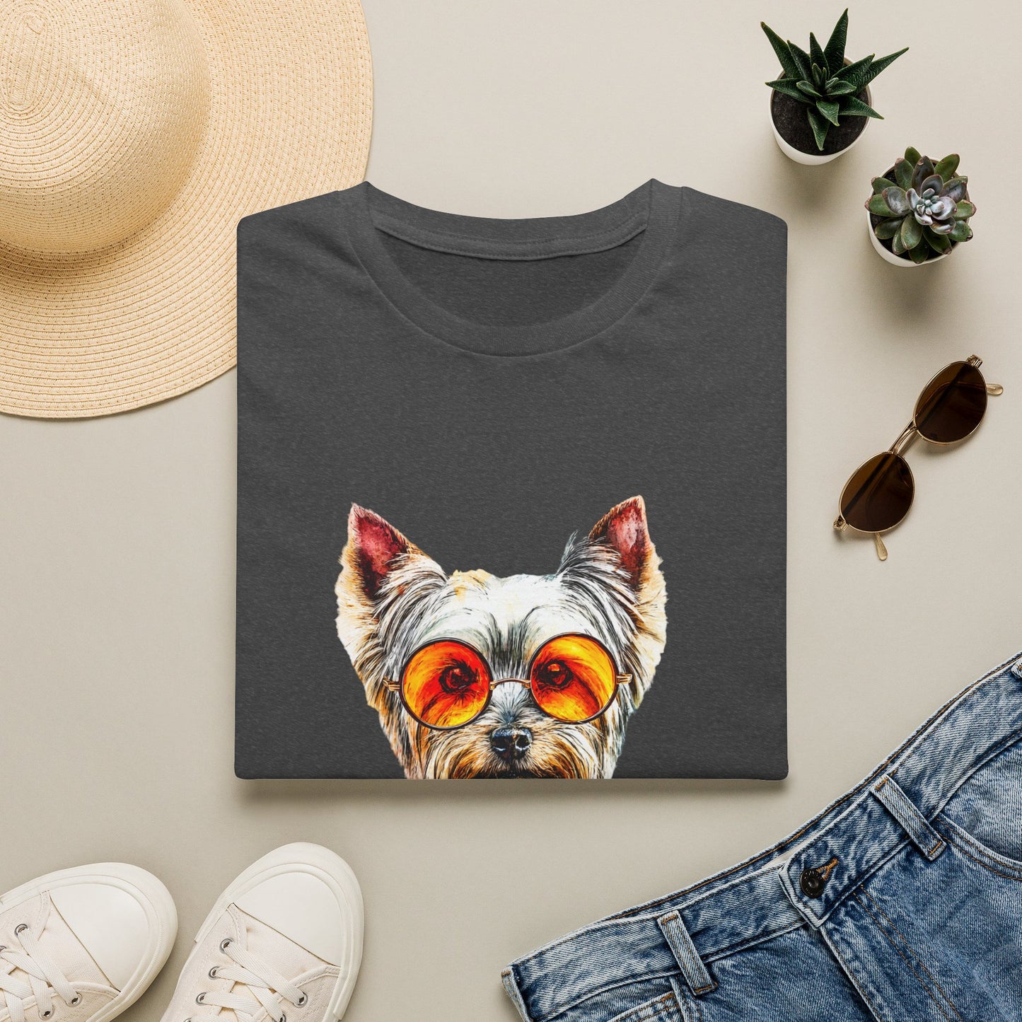 Yorkshire Terrier Sunglasses T-Shirt — Cute Pup with Orange Shades Tee
