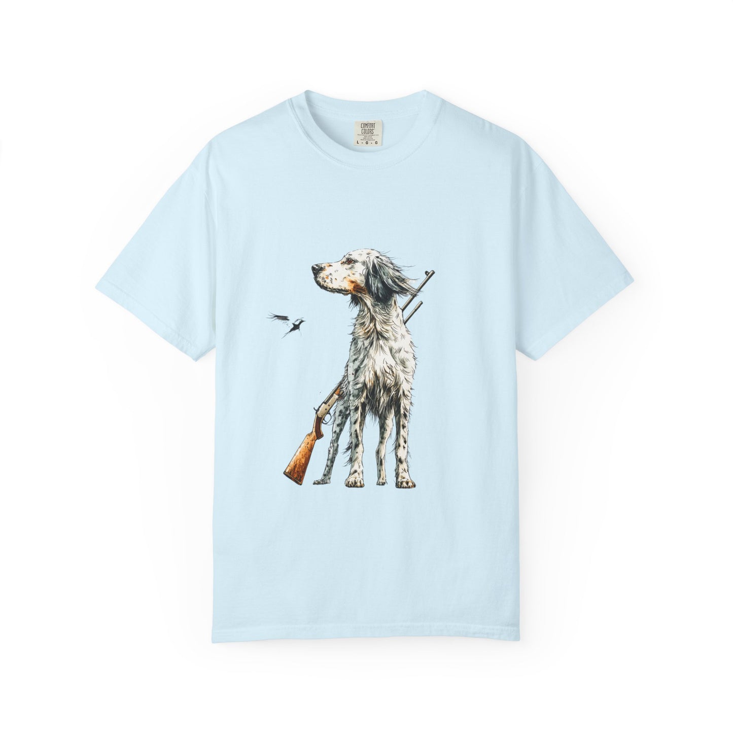 Hunting Dog Graphic T-Shirt — Watercolor Pointer with Shotgun Design