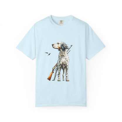 Hunting Dog Graphic T-Shirt — Watercolor Pointer with Shotgun Design