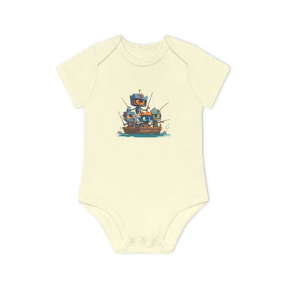 Baby Bodysuit — Cute Robot Pirate Ship Organic Infant Onesie