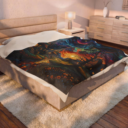 Velveteen Plush Blanket — Starry Sunset Village Fleece Throw