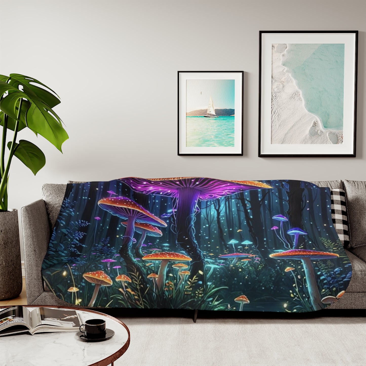 Mystic Glow Mushroom Sherpa Blanket