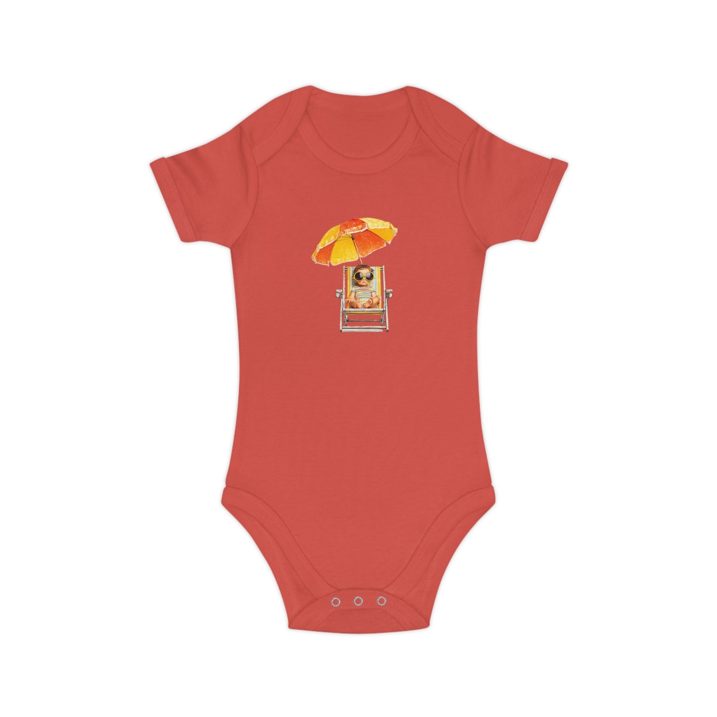Baby Bodysuit — Cute Baby on Beach Chair with Umbrella (Combed Cotton)
