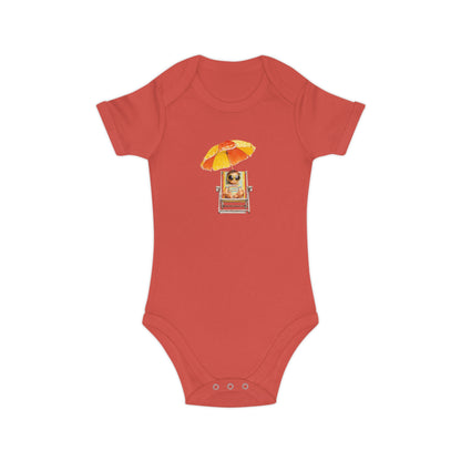 Baby Bodysuit — Cute Baby on Beach Chair with Umbrella (Combed Cotton)