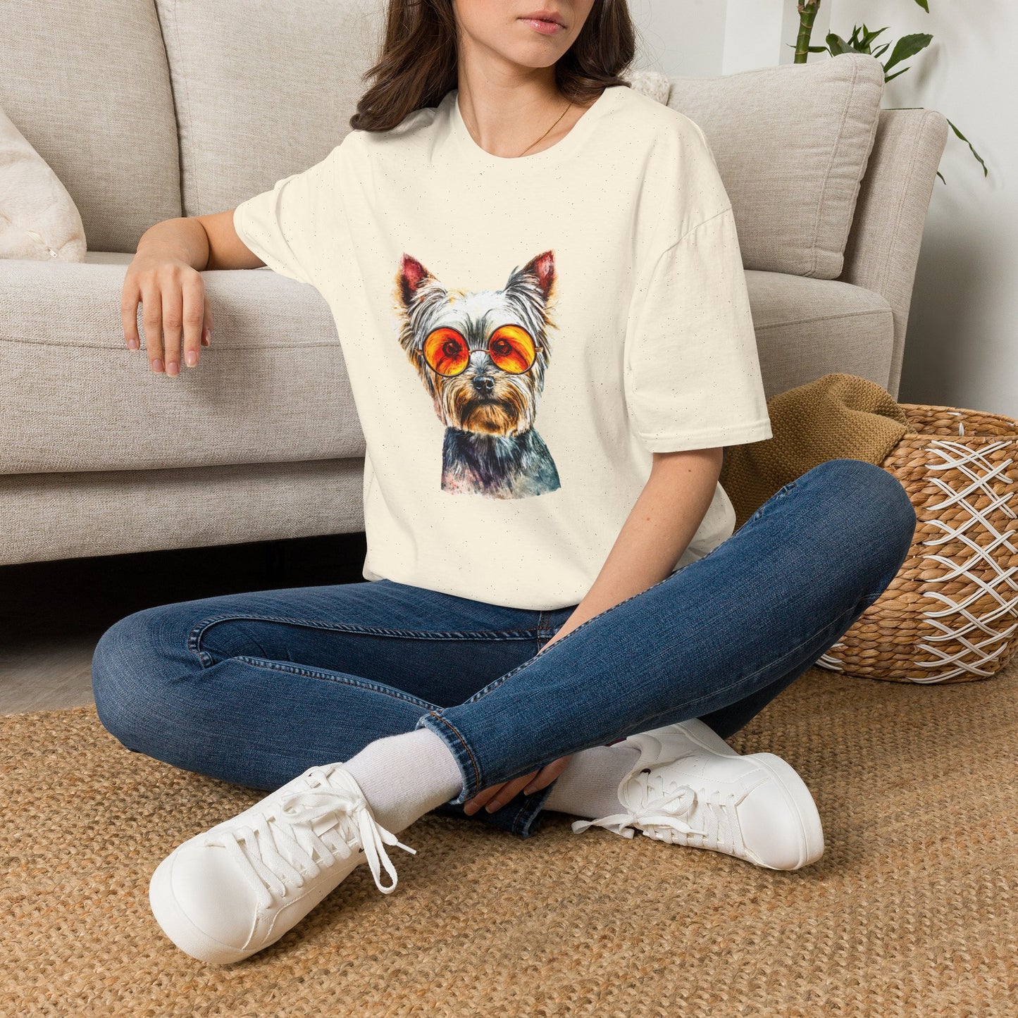 Yorkshire Terrier Sunglasses T-Shirt — Cute Pup with Orange Shades Tee