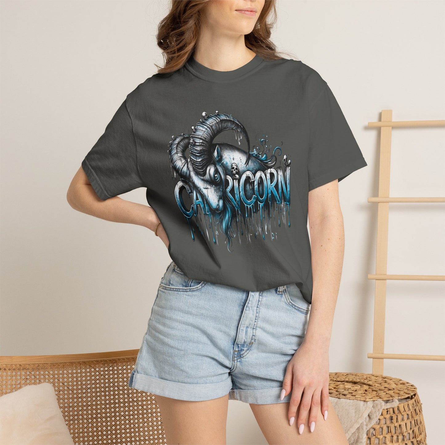 Capricorn-Zodiac Graphic Tee (Goat Horn Illustration)