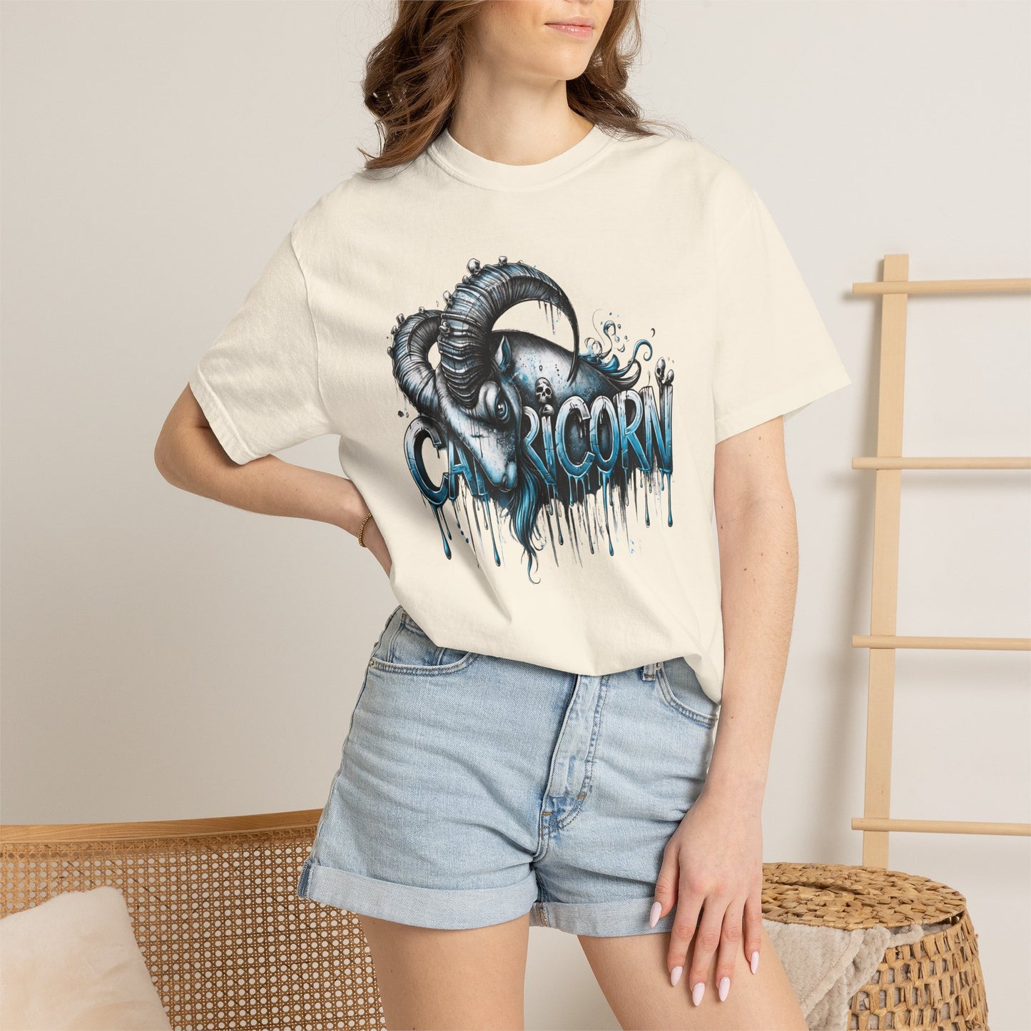 Capricorn-Zodiac Graphic Tee (Goat Horn Illustration)