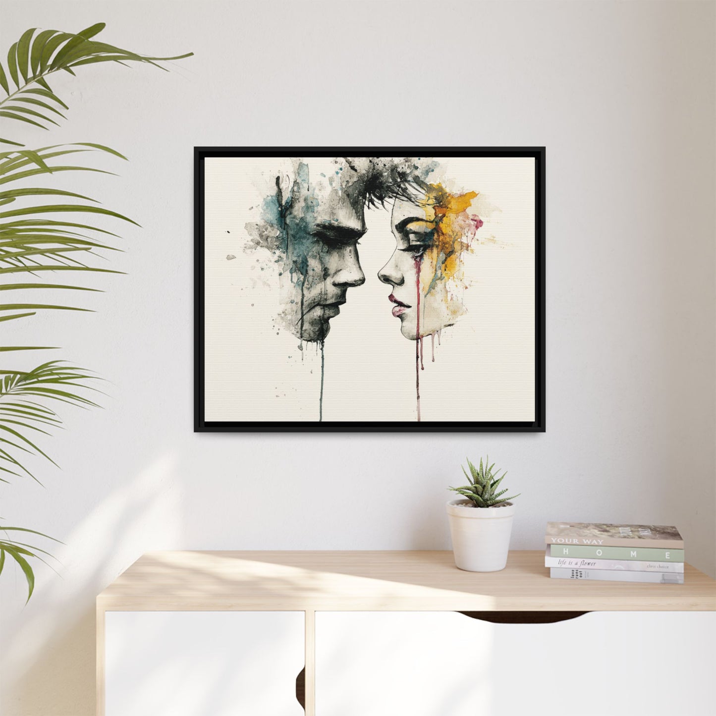 Framed Matte Canvas Art — Abstract Watercolor Faces Wall Print