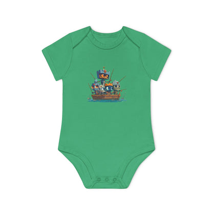 Baby Bodysuit — Cute Robot Pirate Ship Organic Infant Onesie