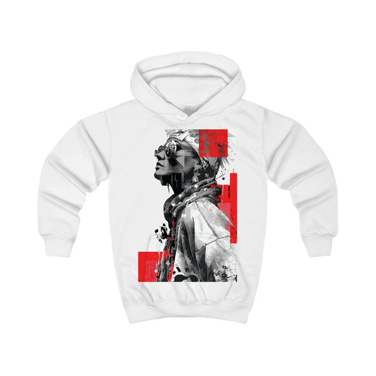 Youth Graphic Hoodie — Red Accent Urban Native Portrait