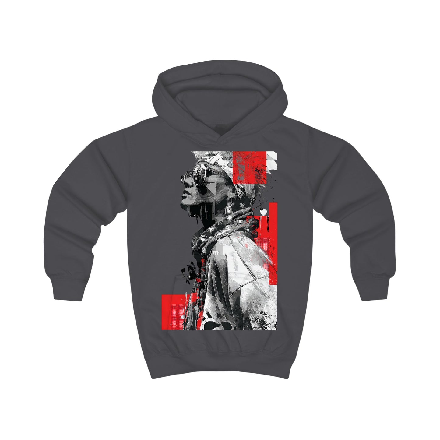 Youth Graphic Hoodie — Red Accent Urban Native Portrait