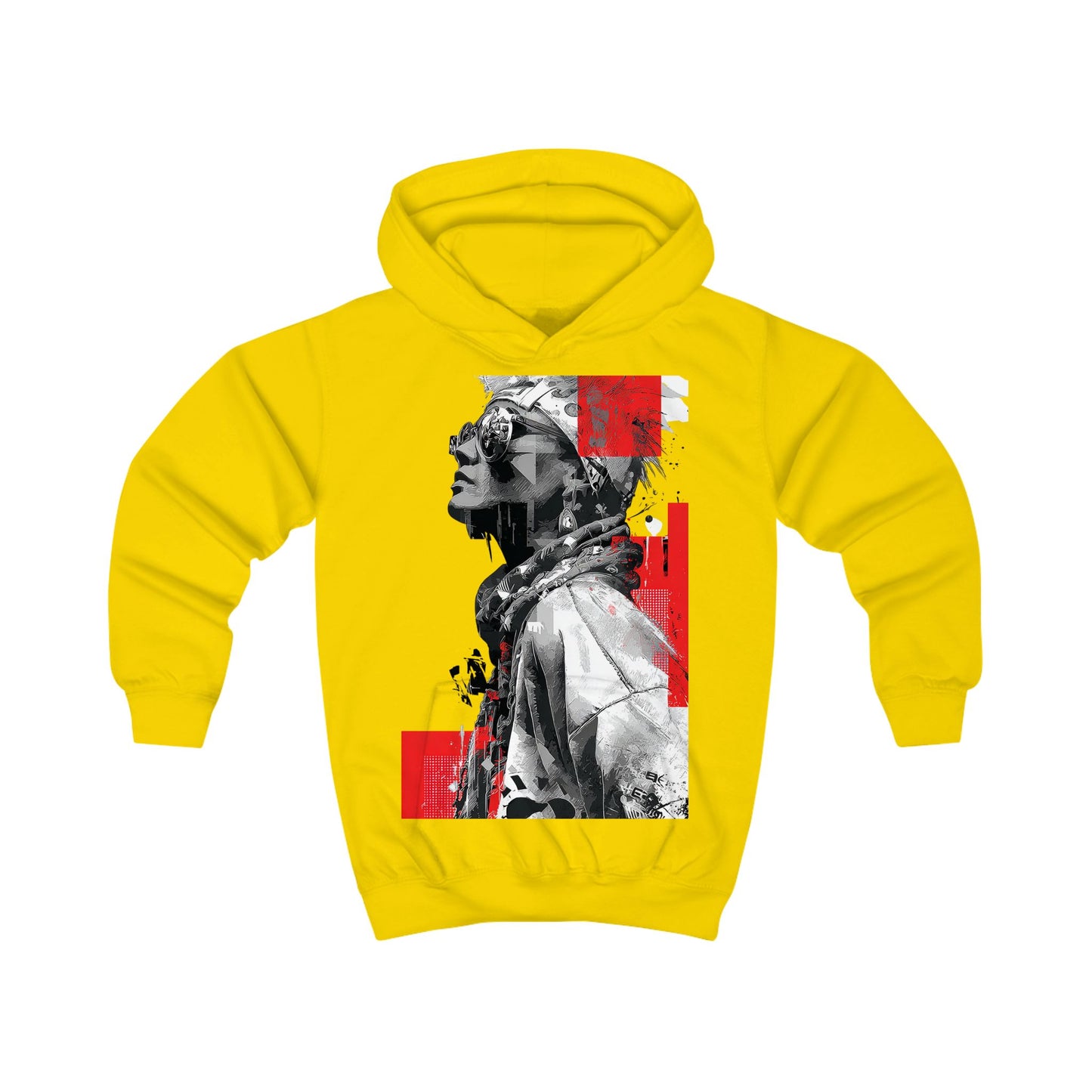 Youth Graphic Hoodie — Red Accent Urban Native Portrait