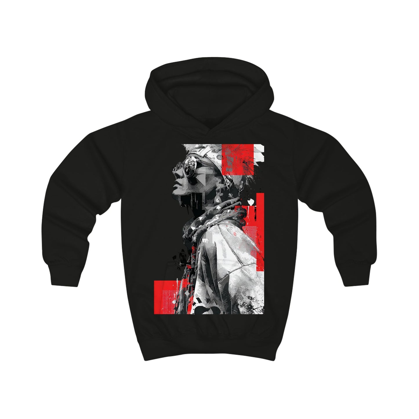 Youth Graphic Hoodie — Red Accent Urban Native Portrait