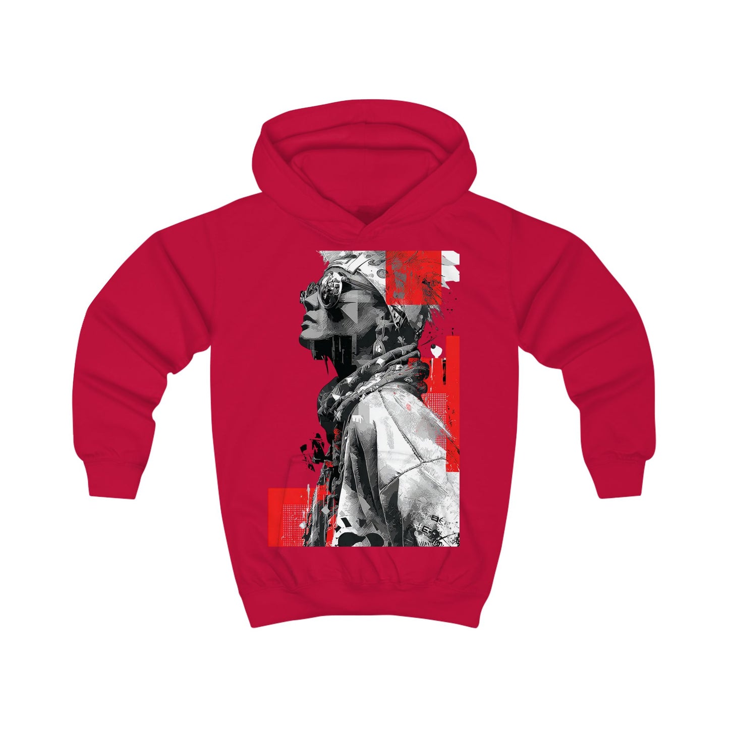 Youth Graphic Hoodie — Red Accent Urban Native Portrait