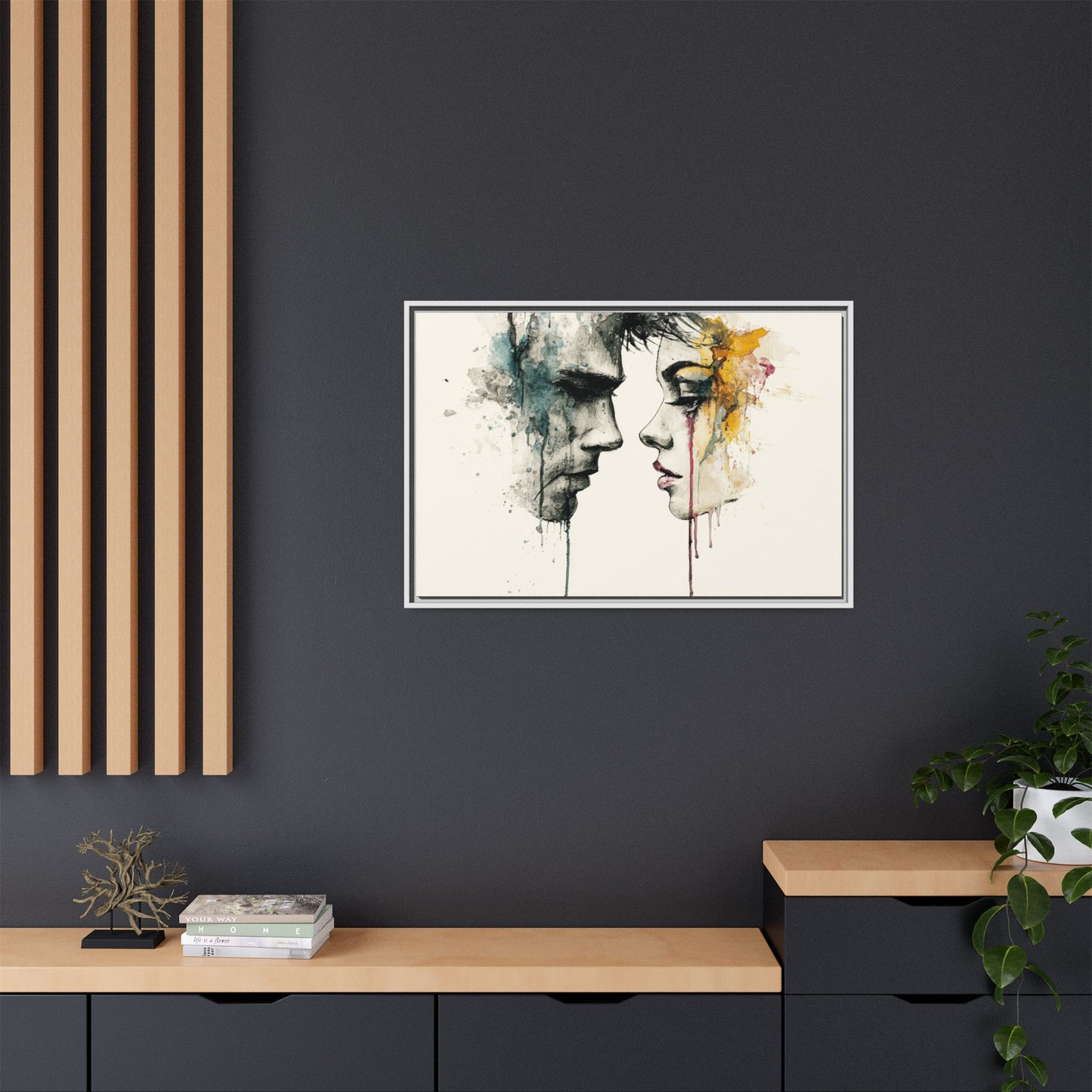 Framed Matte Canvas Art — Abstract Watercolor Faces Wall Print