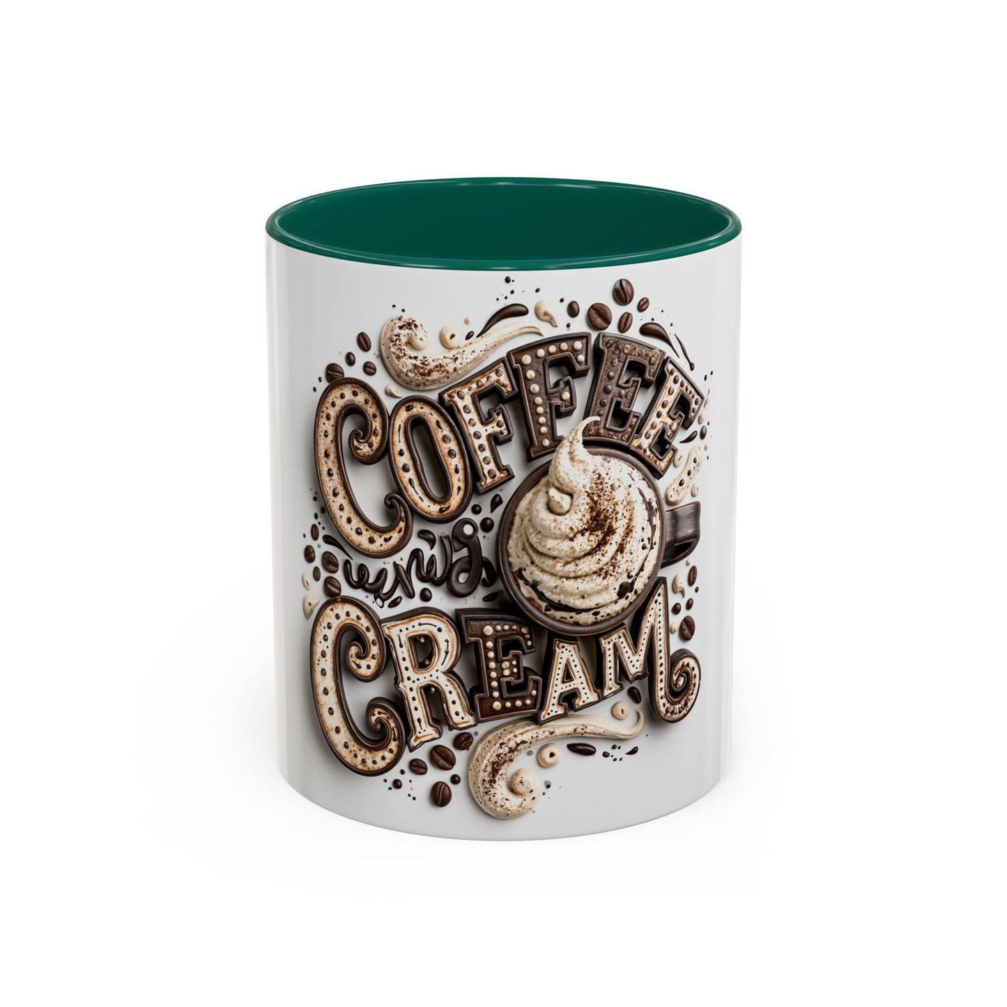 Coffee & Cream Ceramic Mug — Artistic Latte Typography (11oz, 15oz)