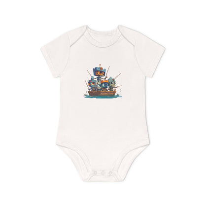Baby Bodysuit — Cute Robot Pirate Ship Organic Infant Onesie