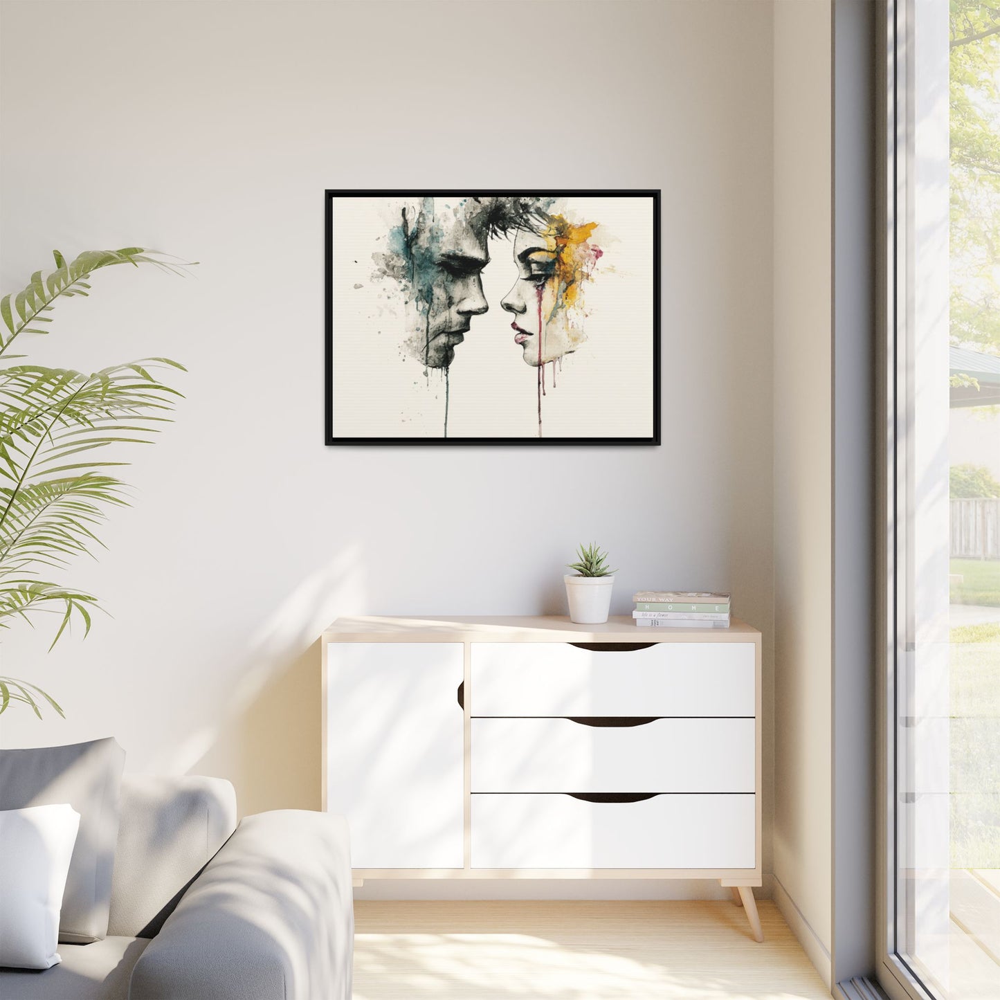 Framed Matte Canvas Art — Abstract Watercolor Faces Wall Print