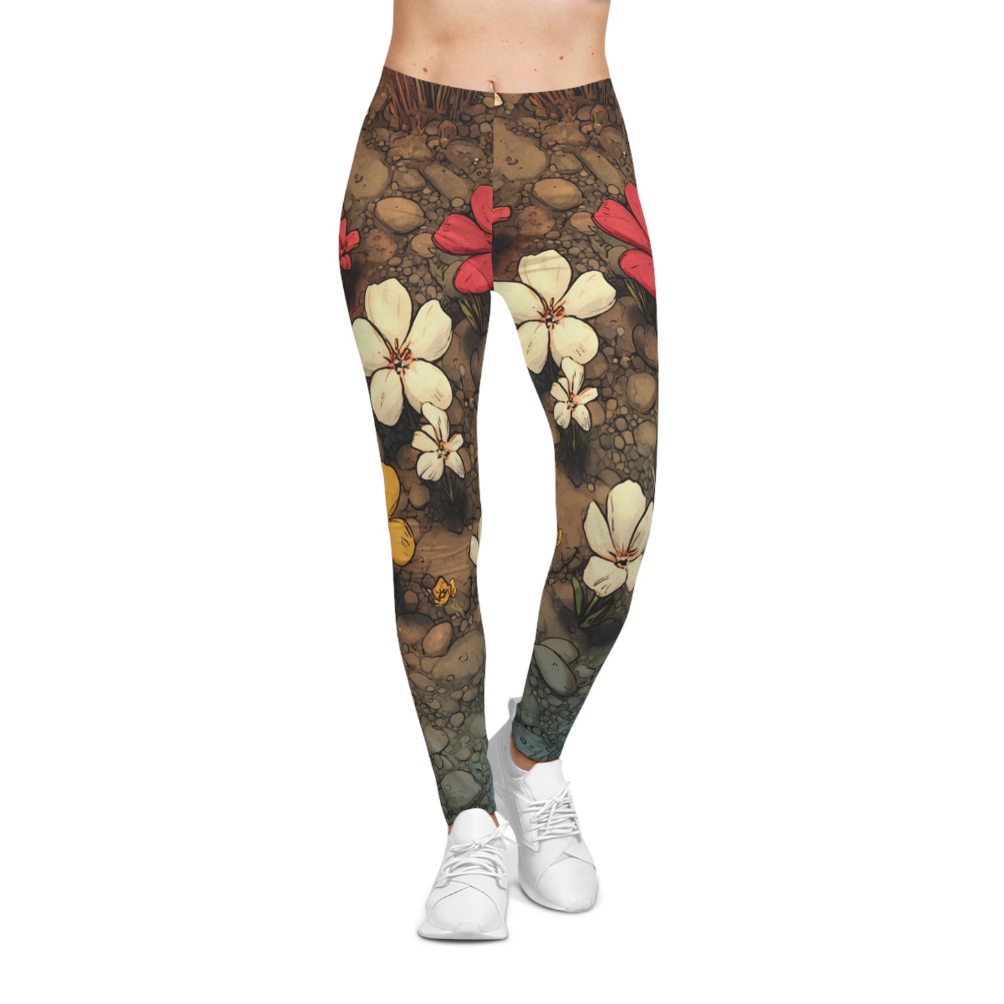 Floral Meadow All-Over Print Leggings — Vintage Wildflower Pattern