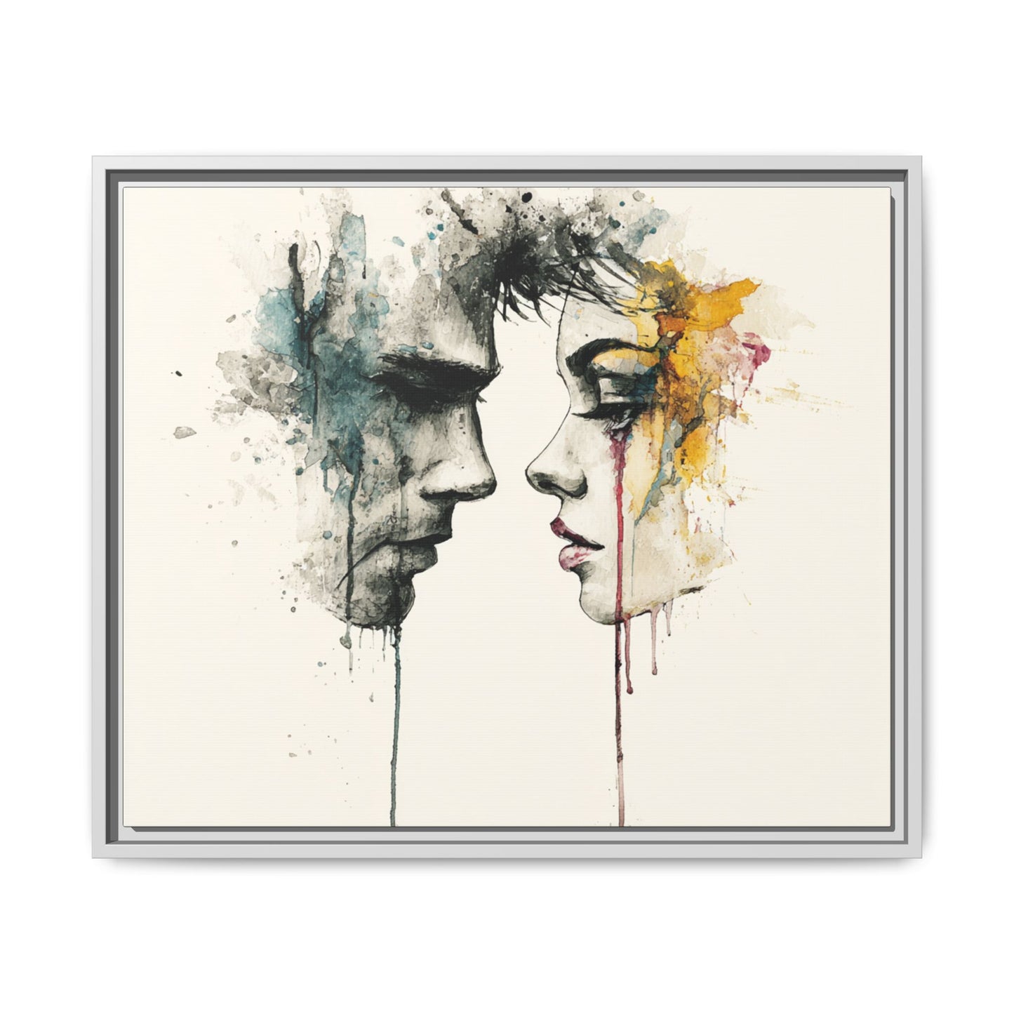 Framed Matte Canvas Art — Abstract Watercolor Faces Wall Print