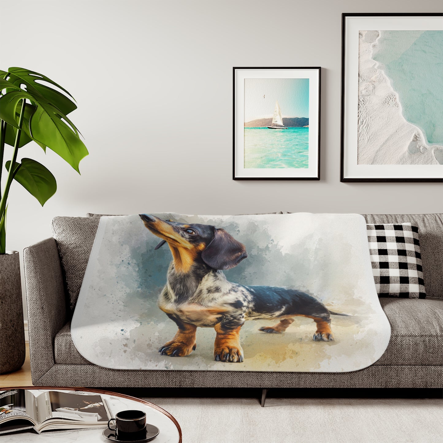 Dapple Dachshund Sherpa Blanket – Cozy Watercolor Sausage Dog Throw