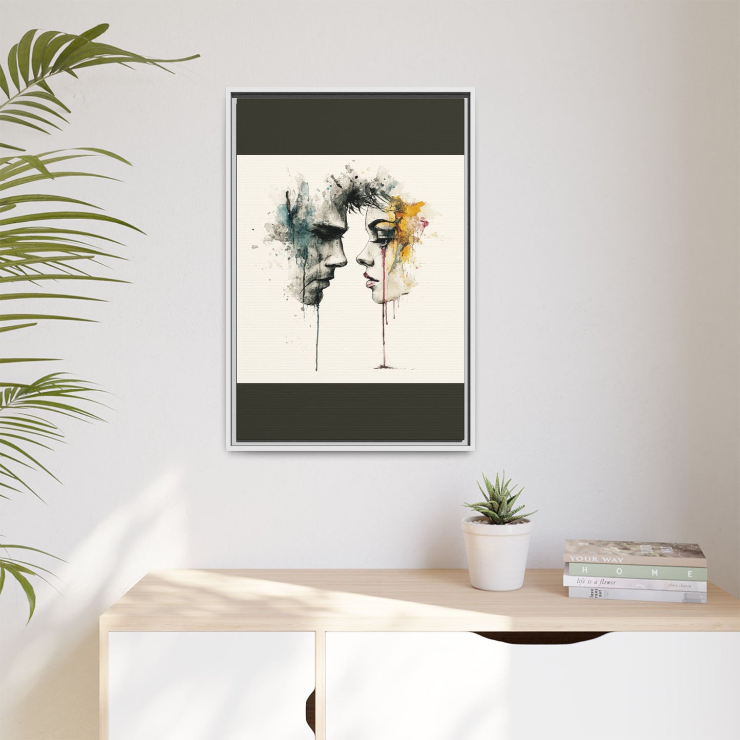 Framed Matte Canvas Art — Abstract Watercolor Faces Wall Print