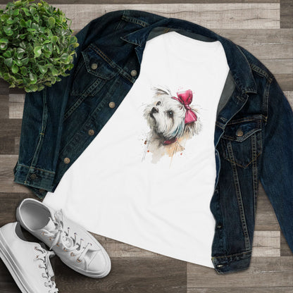 Shih Tzu Watercolor Tee — Cute Dog Portrait T‑Shirt with Pink Bow