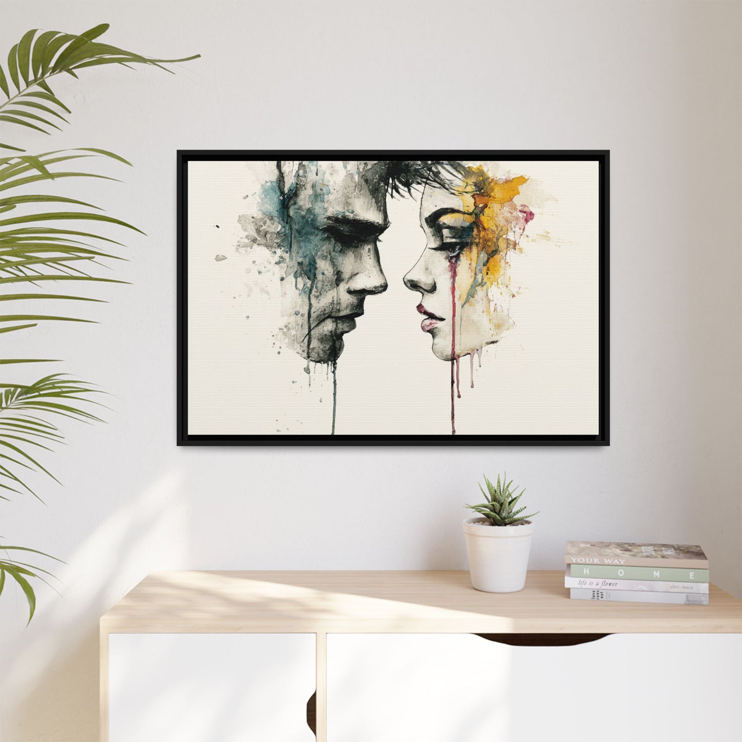 Framed Matte Canvas Art — Abstract Watercolor Faces Wall Print