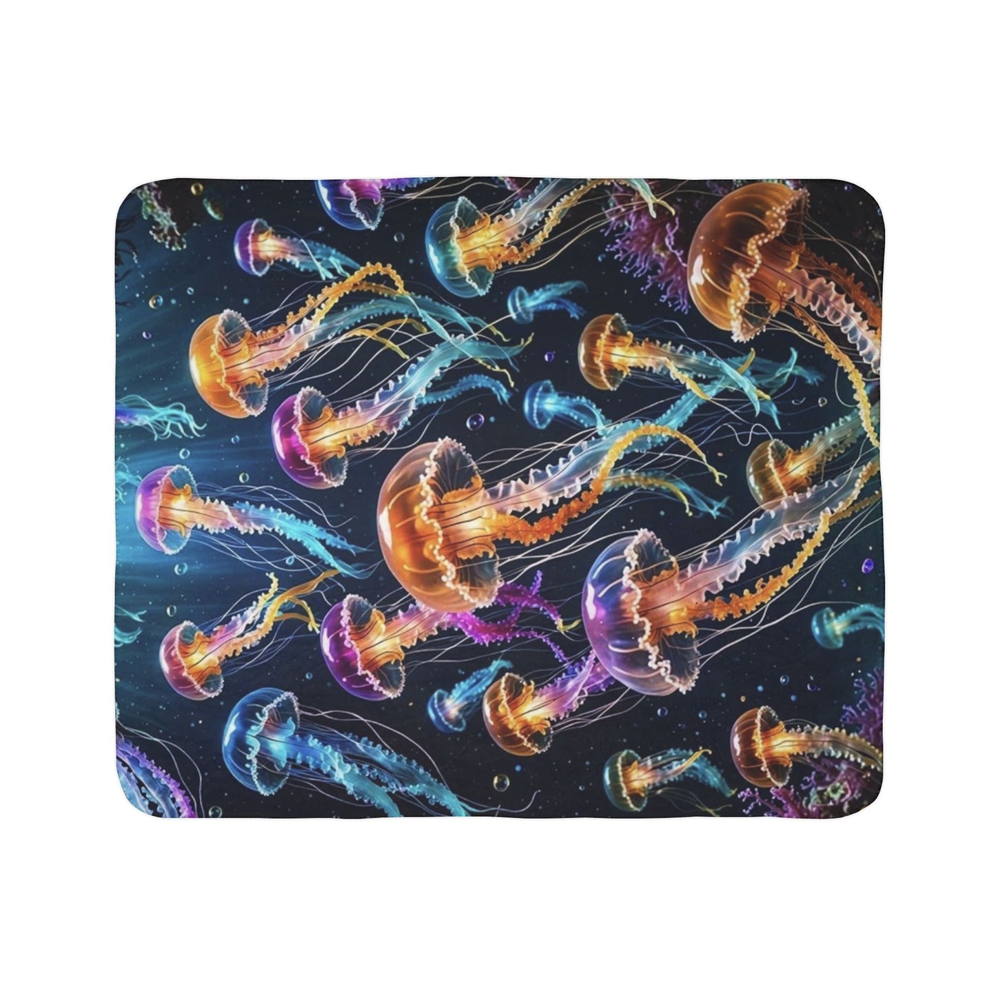 Jellyfish Sherpa Blanket — Colorful Ocean Sea Life Fleece Throw