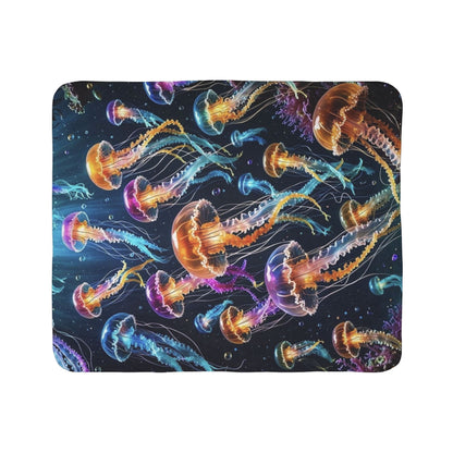 Jellyfish Sherpa Blanket — Colorful Ocean Sea Life Fleece Throw