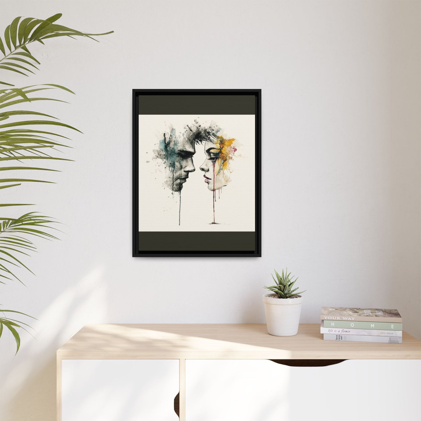 Framed Matte Canvas Art — Abstract Watercolor Faces Wall Print