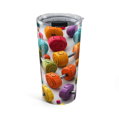 20oz Fitness Tumbler — Colorful Dumbbell Workout Water Bottle